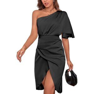 Just Be Better Womens S Black Satin One Shoulder Mini Dress NEW Formal Evening